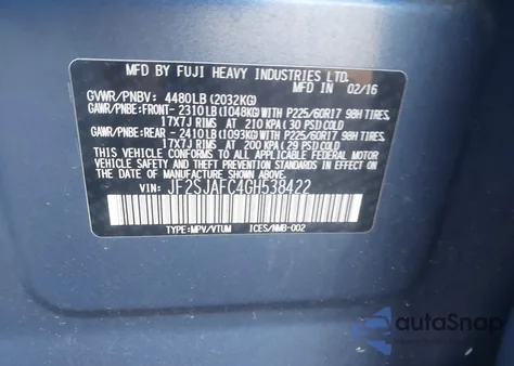 2016 Subaru Forester 2.5I Premium z USA, uszkodzony, nr VIN JF2SJAFC4GH538422